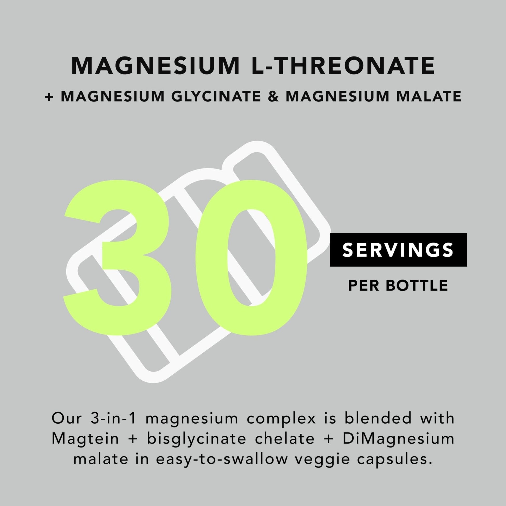 AMANDEAN Magtein Magnesium Complex. L-Threonate, Glycinate, Malate Triple Blend Chelated Magnesium Supplement. 90 Veggie Capsules. High Absorption Branded Ingredients. Brain Health, Sleep, Calm*. - Maple Wellness Supplements