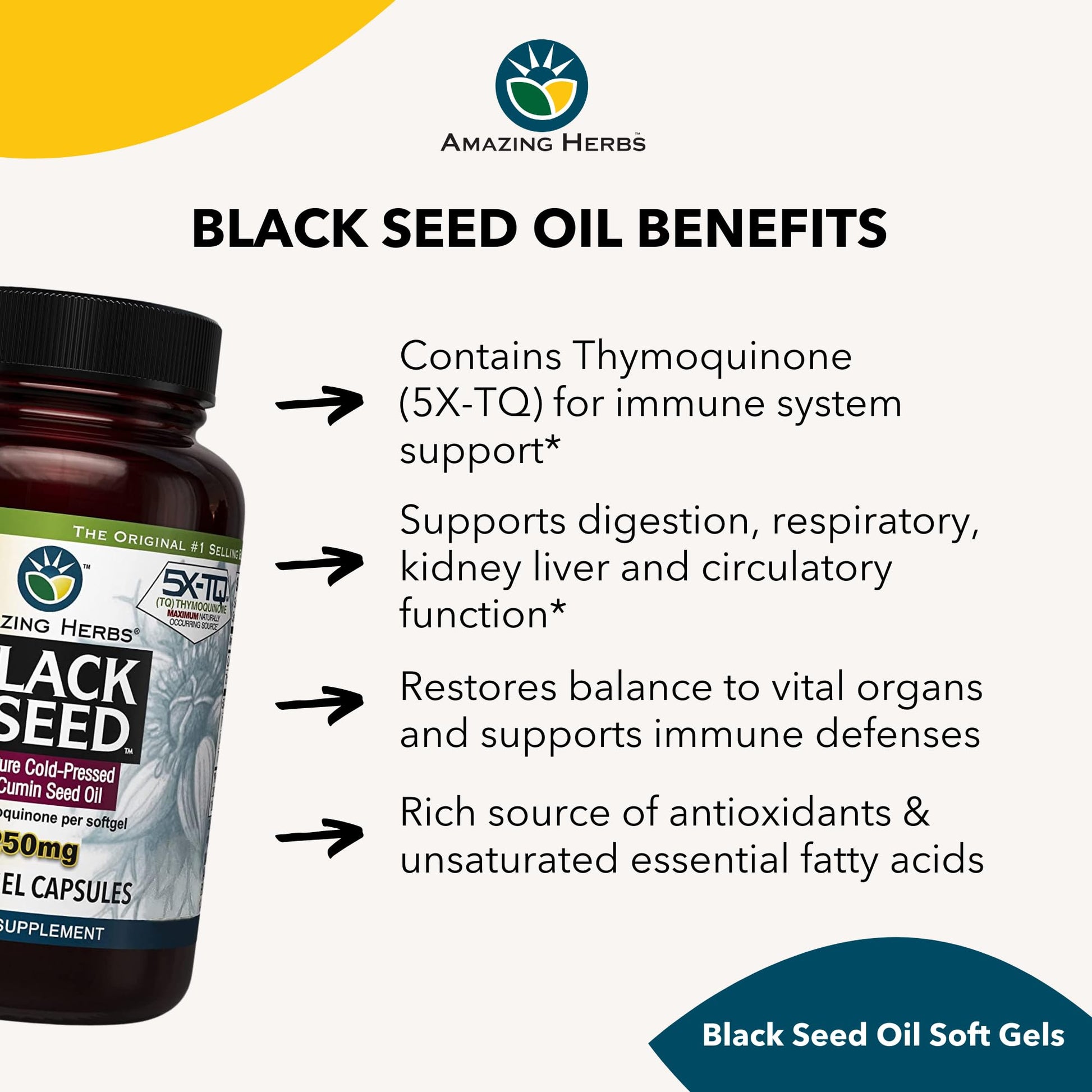 Amazing Herbs Premium Capsules - High Potency, Cold Pressed Nigella Sativa Aids in Digestive Health - Maple Wellness Supplements