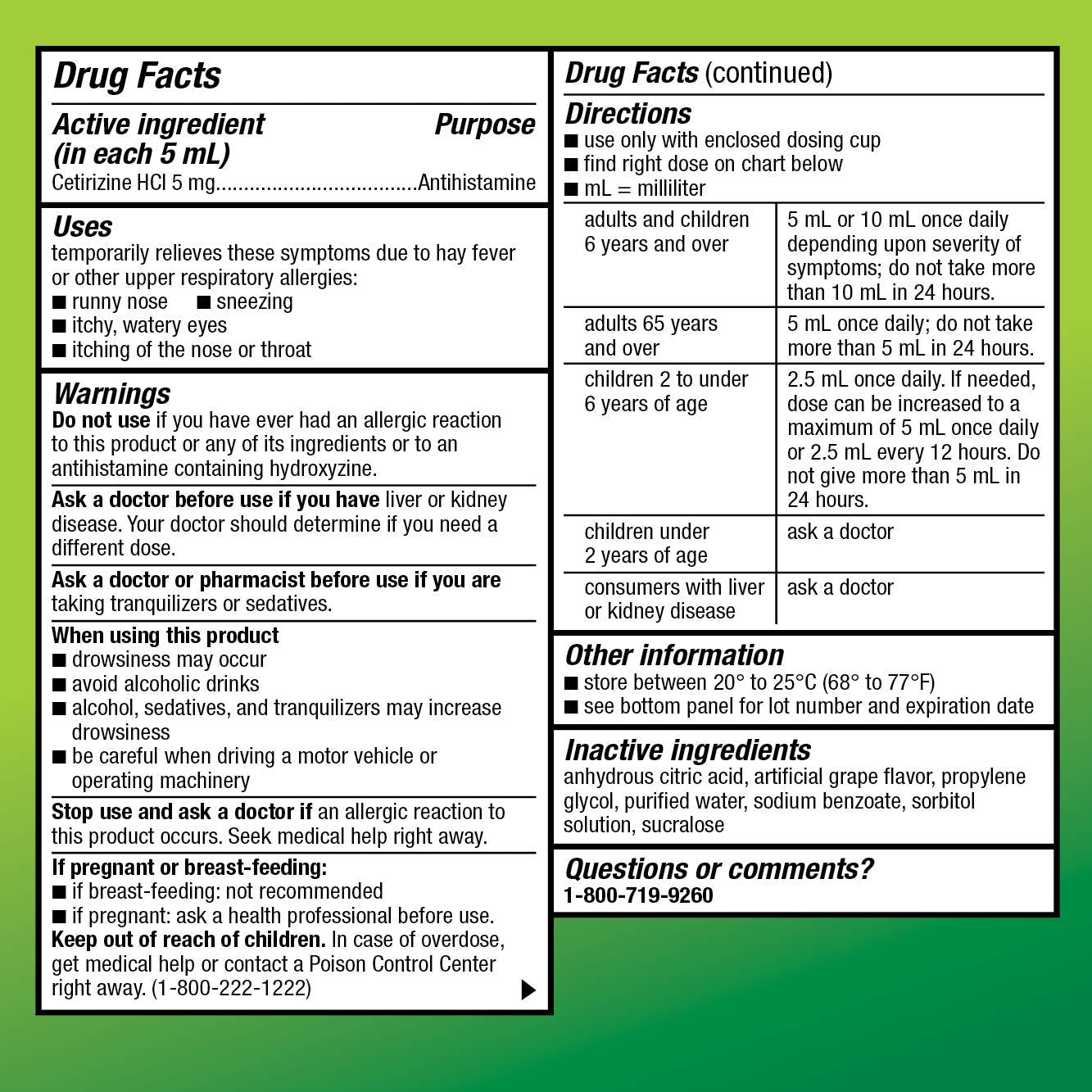 Amazon Basic Care 24 Hour Allergy Relief for Children, Cetirizine Hydrochloride Oral Solution 1 mg/mL, Grape Flavor, Dye Free, 8 fl oz (Pack of 1) - Maple Wellness Supplements