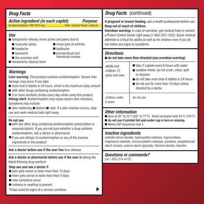 Amazon Basic Care Acetaminophen Extended-Release Tablets, 650 mg, Pain Reliever, Fever Reducer, 8 Hour Relief, 100 Count - Maple Wellness Supplements