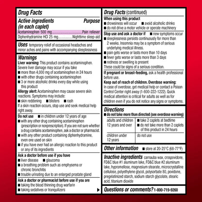 Amazon Basic Care Acetaminophen PM, Pain Reliever Plus Nighttime Sleep Aid, Blue, 100 Count - Maple Wellness Supplements