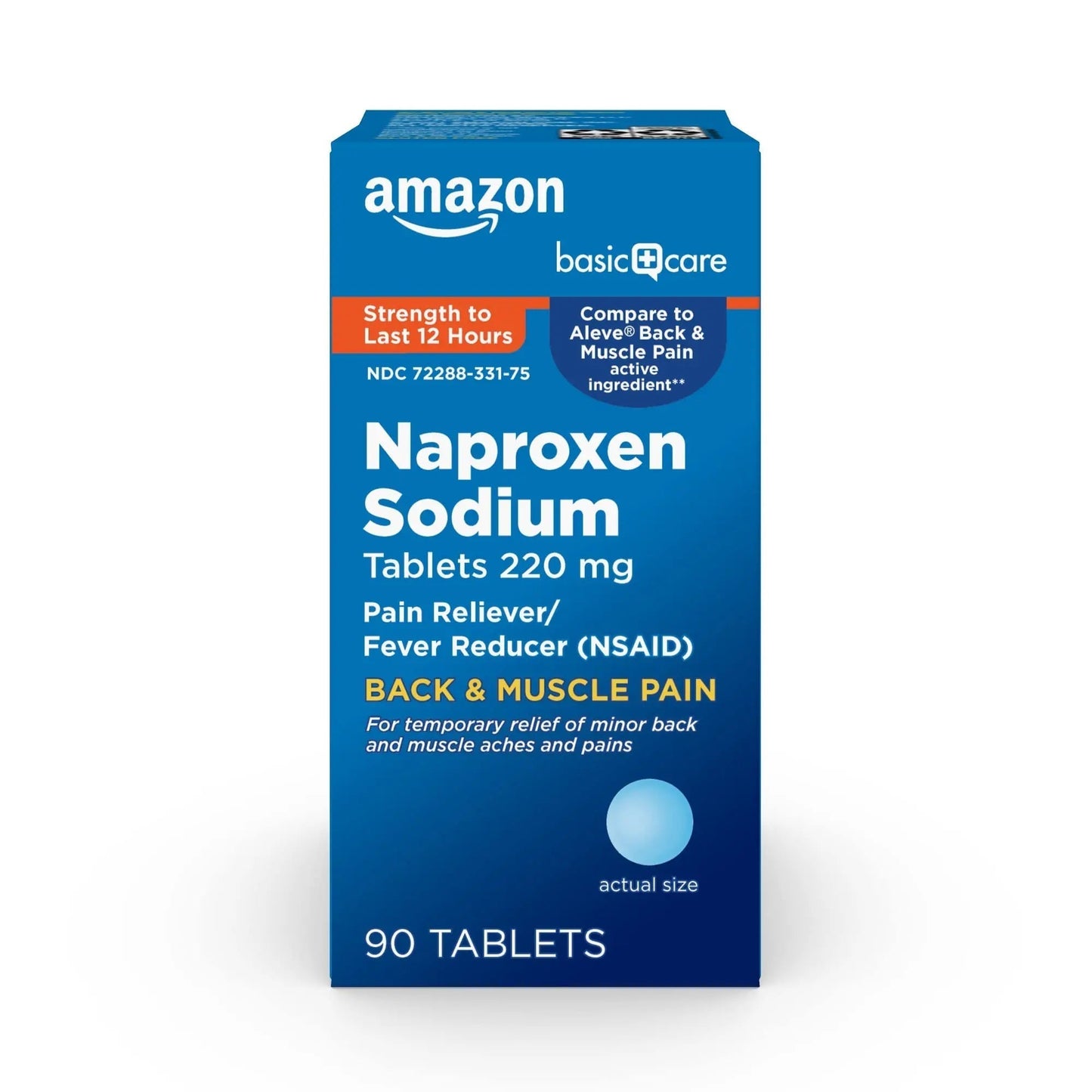 Amazon Basic Care Back and Muscle Pain, 220 mg Naproxen Sodium Tablets, 12-Hour Pain Relief, Headache, Arthritis, Menstrual Cramps, Fever Reducer, 90 Count - Maple Wellness Supplements