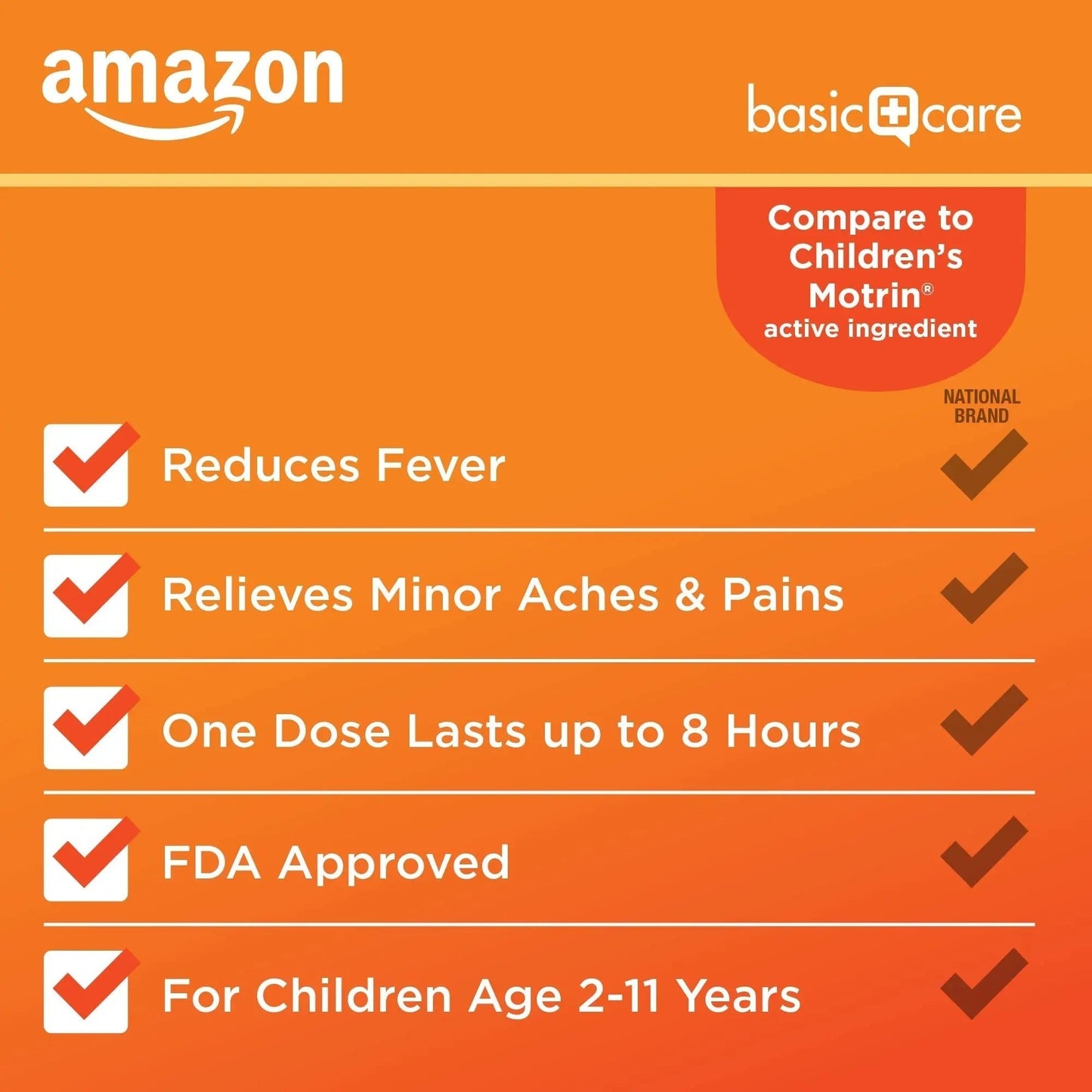 Amazon Basic Care Children's Ibuprofen Chewable Tablets 100 mg, Orange Flavor, Dye Free, Pain Reliever and Fever Reducer (NSAID), For Ages 2-11, 24 Count - Maple Wellness Supplements