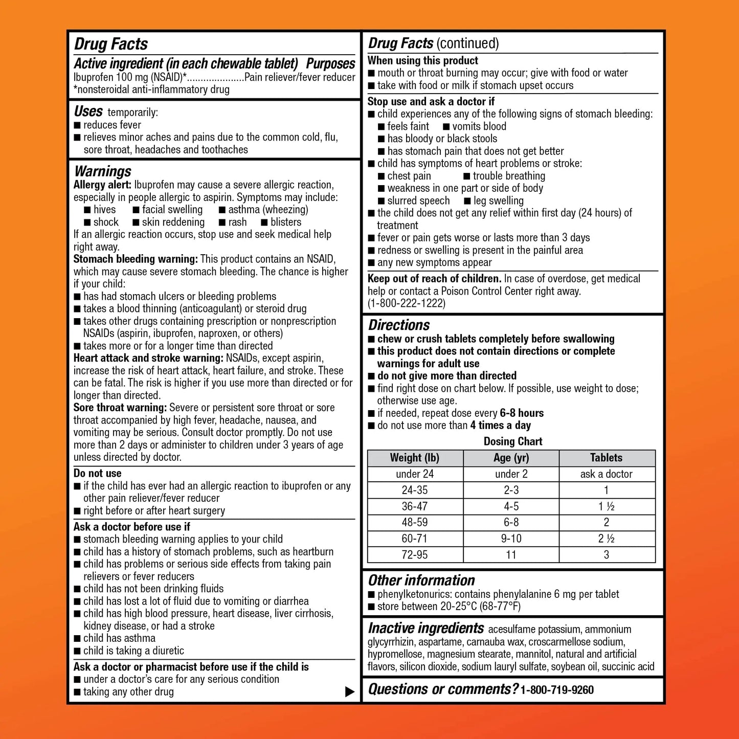 Amazon Basic Care Children's Ibuprofen Chewable Tablets 100 mg, Orange Flavor, Dye Free, Pain Reliever and Fever Reducer (NSAID), For Ages 2-11, 24 Count - Maple Wellness Supplements