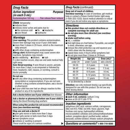 Amazon Basic Care Children's Pain Reliever and Fever Reducer, Acetaminophen 160 mg per 5 ml, Bubblegum Flavor, for Headache and Sore Throat, Ages 2-11 Years, 4 fl oz - Maple Wellness Supplements