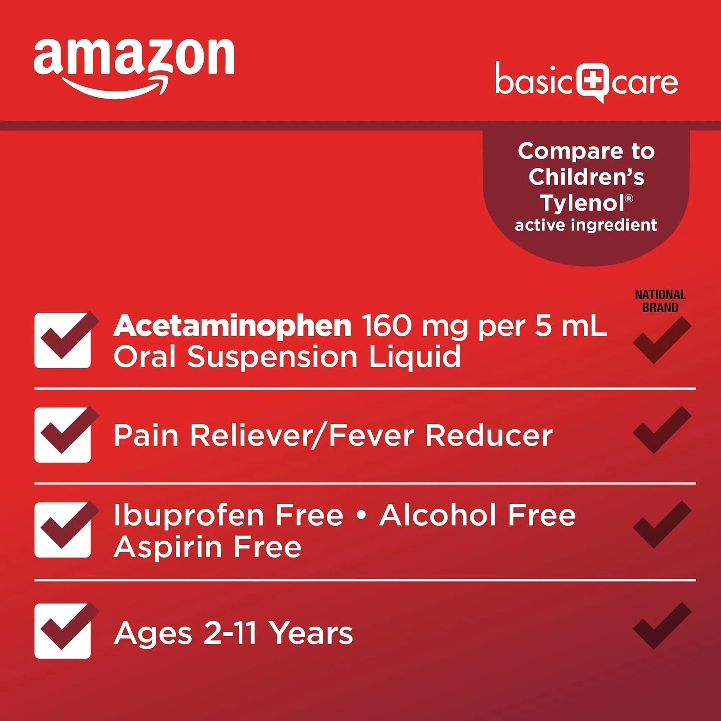 Amazon Basic Care Children's Pain Reliever and Fever Reducer, Acetaminophen 160 mg per 5 ml, Bubblegum Flavor, for Headache and Sore Throat, Ages 2-11 Years, 4 fl oz - Maple Wellness Supplements