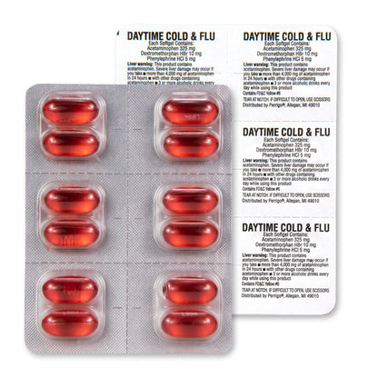Amazon Basic Care Daytime Cold & Flu Liquid Caps; Cold Care for Daytime Cold and Flu, Orange, 48 Count (Pack of 1) - Maple Wellness Supplements