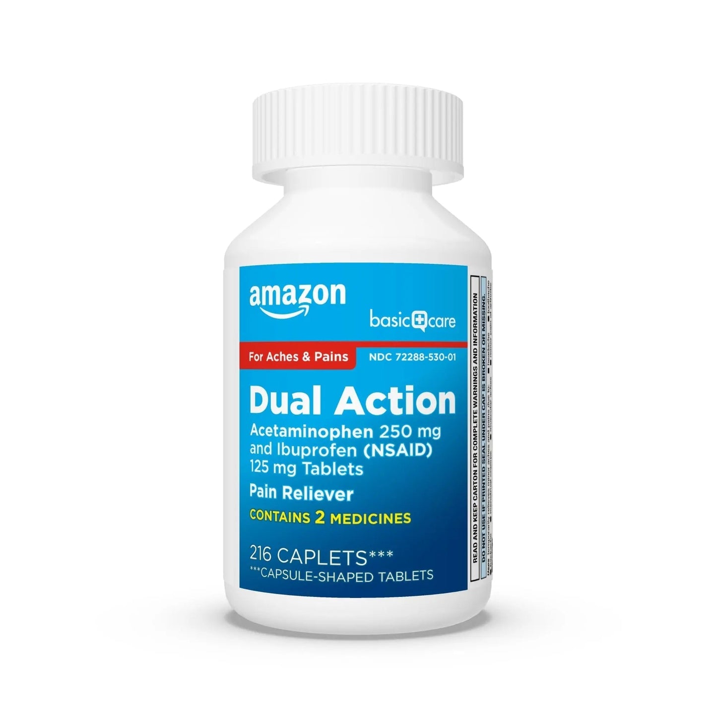 Amazon Basic Care Dual Action Acetaminophen 250 mg and Ibuprofen (NSAID) 125 mg Tablets, Pain Reliever for Headache, Backache, Menstrual Pain, Arthritis Pain Relief, 216 Count - Maple Wellness Supplements