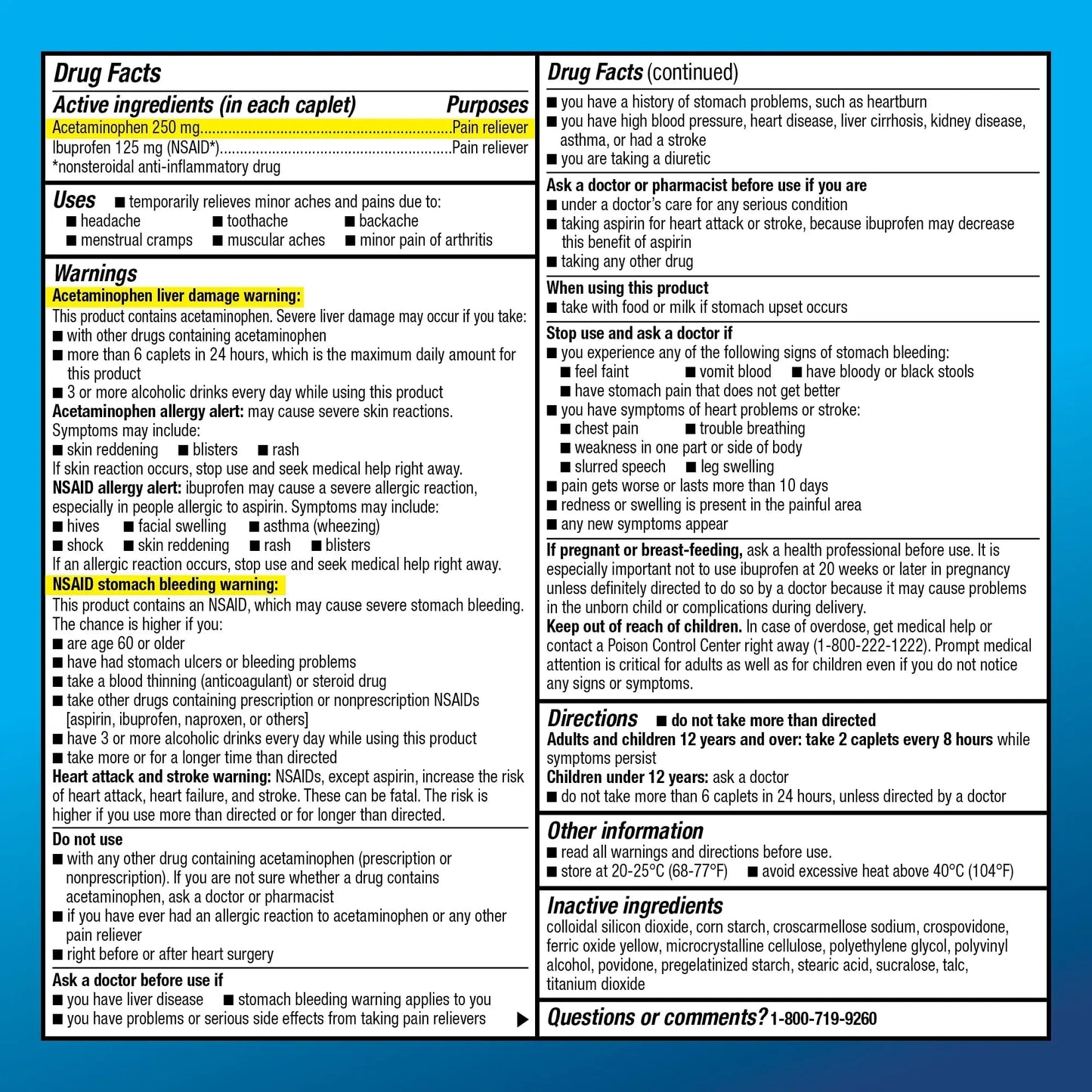 Amazon Basic Care Dual Action Acetaminophen 250 mg and Ibuprofen (NSAID) 125 mg Tablets, Pain Reliever for Headache, Backache, Menstrual Pain, Arthritis Pain Relief, 216 Count - Maple Wellness Supplements