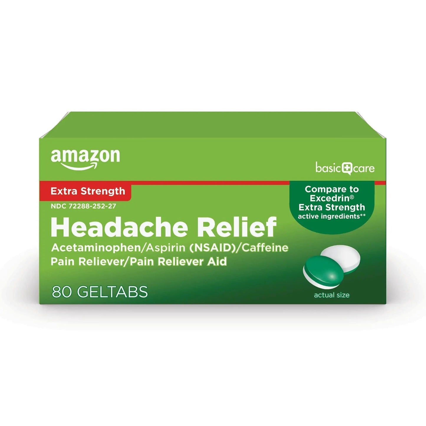 Amazon Basic Care Extra Strength Headache Relief Geltabs, Pain Reliever for Arthritis, Menstrual Pain and Cramps, 80 Count - Maple Wellness Supplements