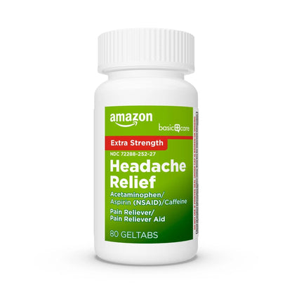 Amazon Basic Care Extra Strength Headache Relief Geltabs, Pain Reliever for Arthritis, Menstrual Pain and Cramps, 80 Count - Maple Wellness Supplements