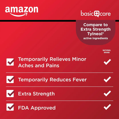 Amazon Basic Care Extra Strength Pain Relief, Acetaminophen Caplets, 500 mg, Pain Reliever/Fever Reducer, 500 Count - Maple Wellness Supplements
