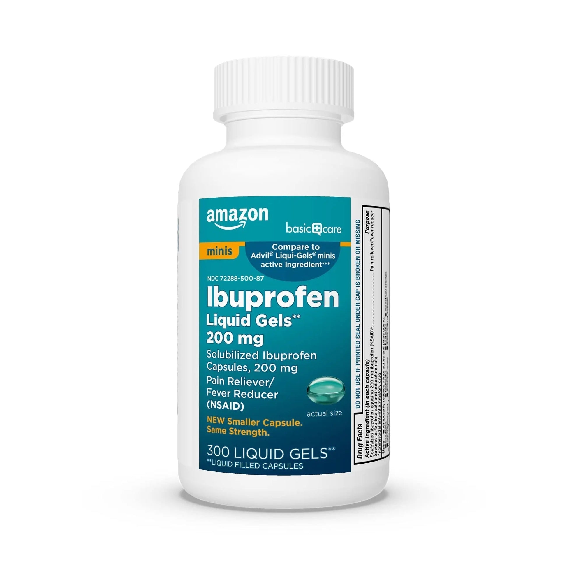 Amazon Basic Care Ibuprofen Mini Liquid Gels, 200 mg, Pain Reliever and Fever Reducer for Headache, Backache, Arthritis Pain, Menstrual Cramps and Toothaches, Fast-Acting, 300 Count - Maple Wellness Supplements