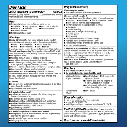 Amazon Basic Care Ibuprofen Tablets, 200 mg, Pain Reliever and Fever Reducer, For Headache, Muscular Aches, Arthritis, Backache, Menstrual Pain, 100 Count (Pack of 1) - Maple Wellness Supplements