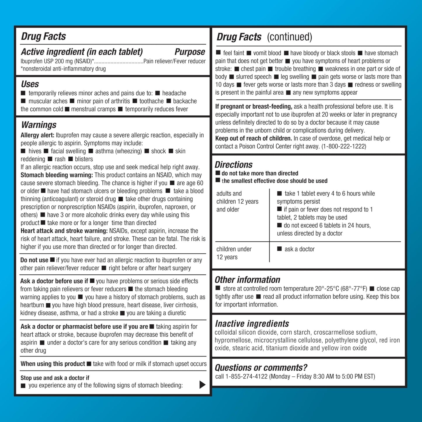 Amazon Basic Care Ibuprofen Tablets, Fever Reducer and Pain Relief from Body Aches, Headache, Arthritis Pain and More, 1000 Count - Maple Wellness Supplements