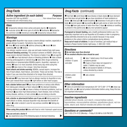 Amazon Basic Care Ibuprofen Tablets, Fever Reducer and Pain Relief from Body Aches, Headache, Arthritis Pain and More, 1000 Count - Maple Wellness Supplements