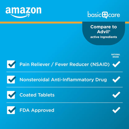 Amazon Basic Care Ibuprofen Tablets, Fever Reducer and Pain Relief from Body Aches, Headache, Arthritis Pain and More, 1000 Count - Maple Wellness Supplements