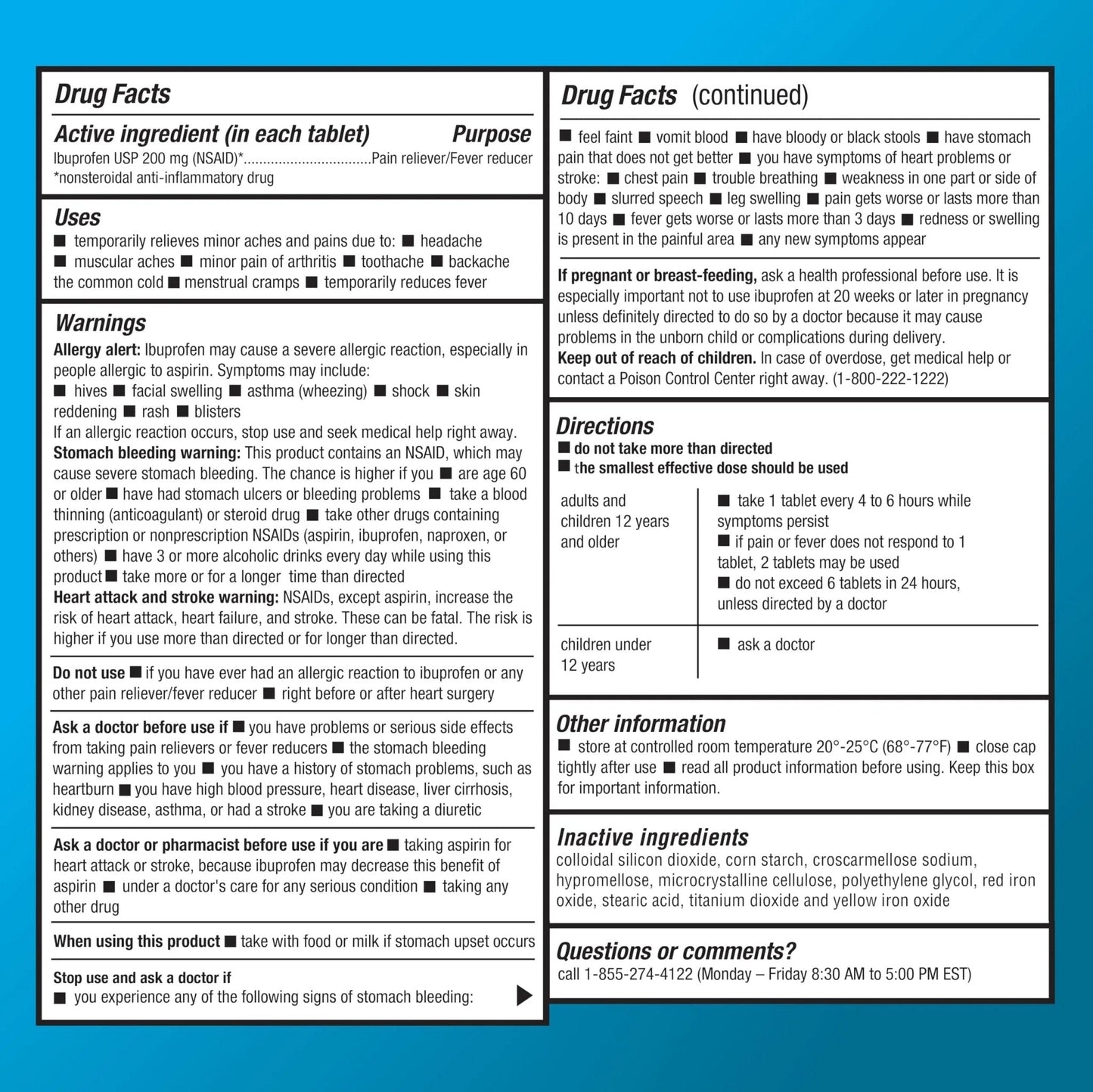 Amazon Basic Care Ibuprofen Tablets, Fever Reducer and Pain Relief from Body Aches, Headache, Arthritis Pain and More, Brown 200 Count - Maple Wellness Supplements