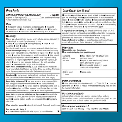 Amazon Basic Care Ibuprofen Tablets, Fever Reducer and Pain Relief from Body Aches, Headache, Arthritis Pain and More, Brown 200 Count - Maple Wellness Supplements
