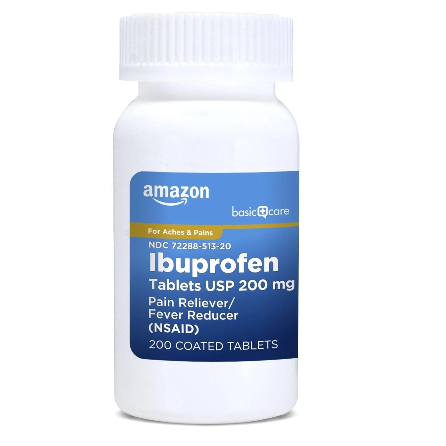 Amazon Basic Care Ibuprofen Tablets, Fever Reducer and Pain Relief from Body Aches, Headache, Arthritis Pain and More, Brown 200 Count - Maple Wellness Supplements
