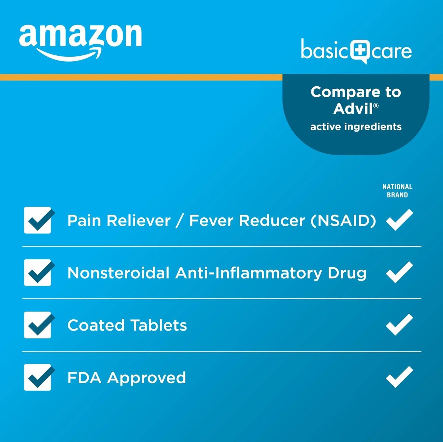 Amazon Basic Care Ibuprofen Tablets, Fever Reducer and Pain Relief from Body Aches, Headache, Arthritis Pain and More, Brown 200 Count - Maple Wellness Supplements