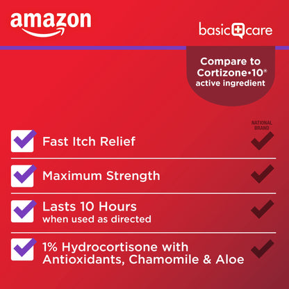 Amazon Basic Care Maximum Strength Anti-Itch Cream, Hydrocortisone 1 Percent Intensive Healing Formula, 1 ounce (Pack of 1) - Maple Wellness Supplements