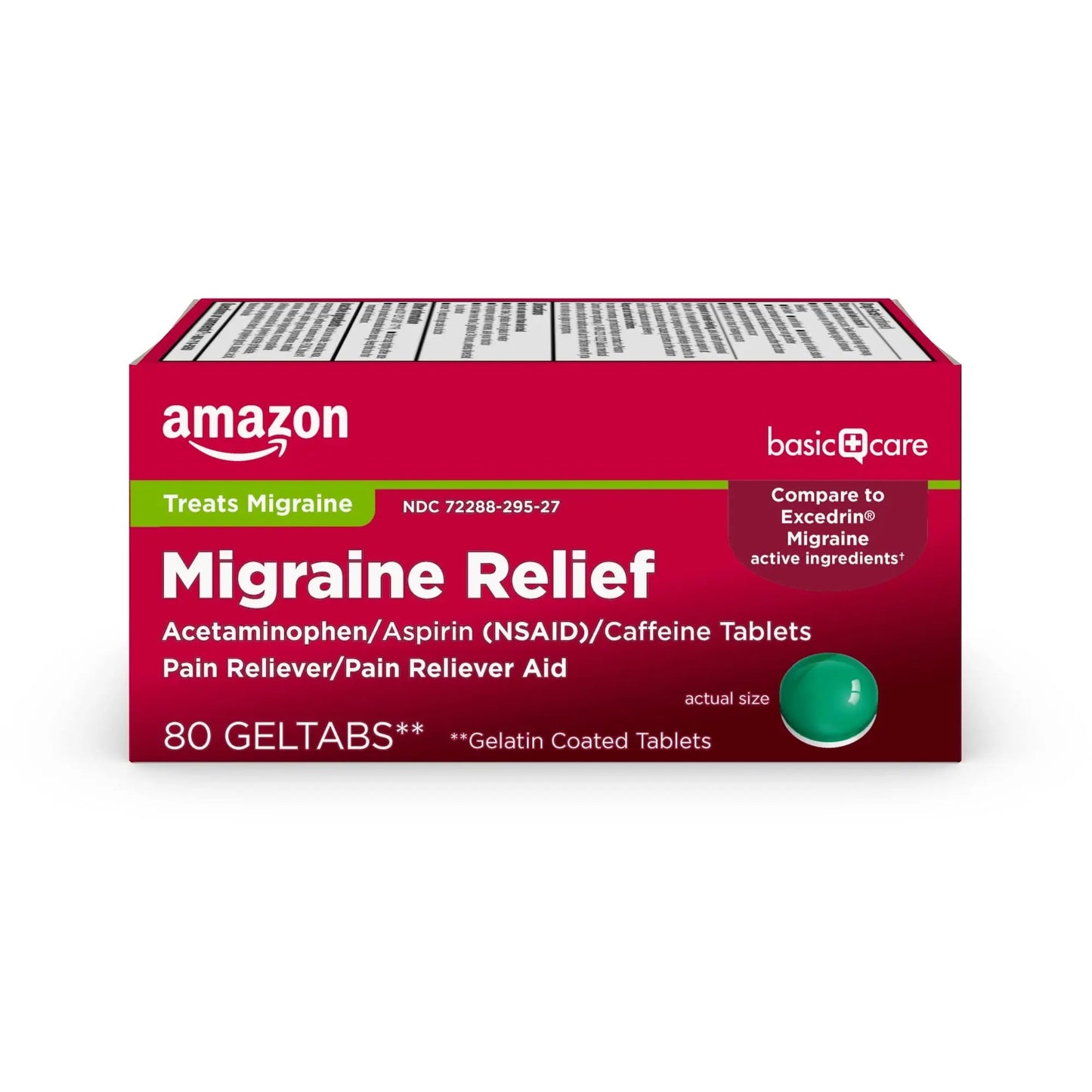 Amazon Basic Care Migraine Relief Geltabs, Pain Reliever, Acetaminophen 250 mg, Aspirin 250 mg (NSAID) and Caffeine 65 mg, Headache Relief, 80 Count - Maple Wellness Supplements