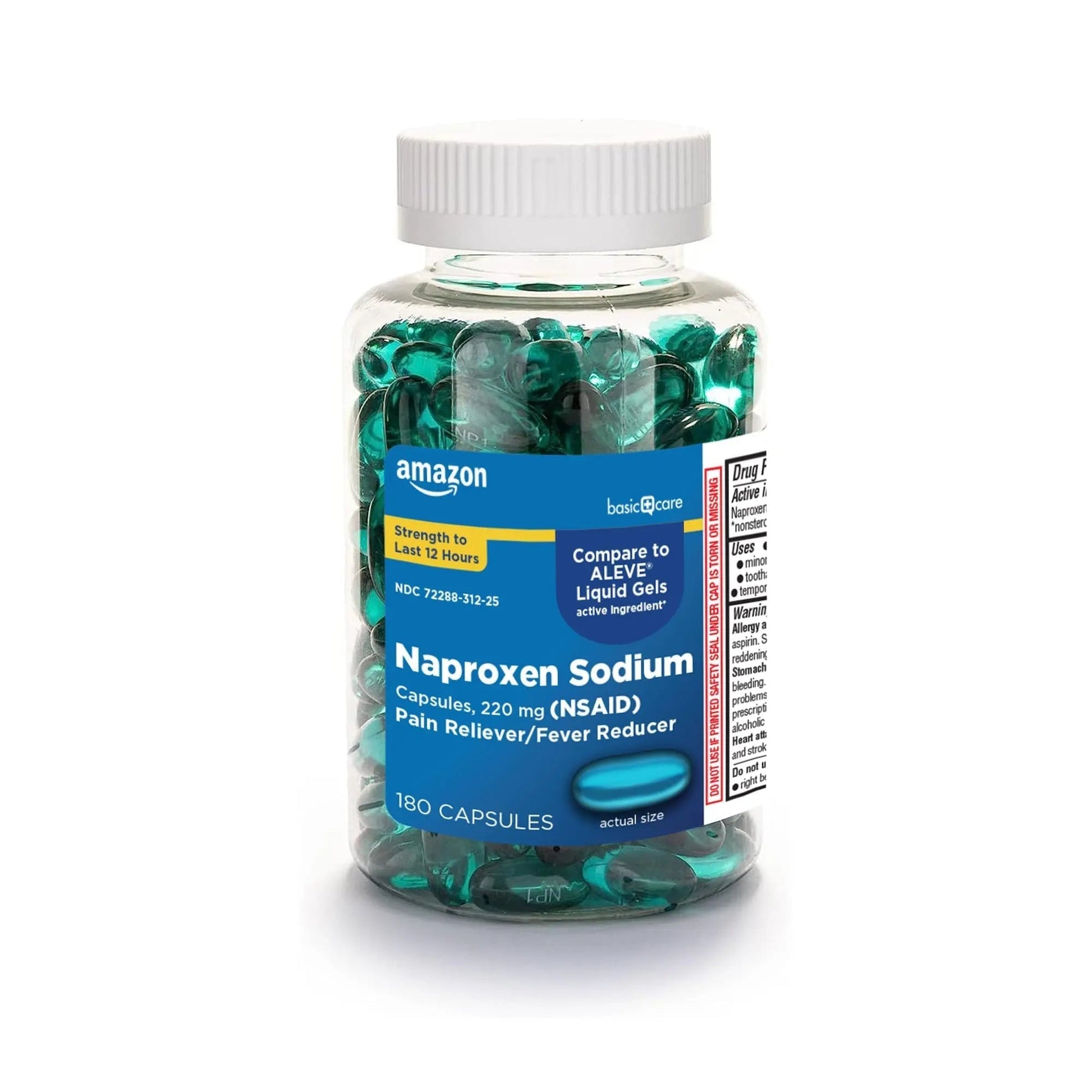 Amazon Basic Care Naproxen Sodium 220 mg Liquid Gels, Pain Reliever/Fever Reducer (NSAID), Headache, Backache, Menstrual Pain, Arthritis Pain, 12-Hour Relief, 180 Count (previously A+ health) - Maple Wellness Supplements