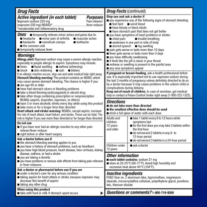 Amazon Basic Care Naproxen Sodium Tablets 220 mg, Pain Reliever, Fever Reducer, Headache Relief, Backache, Menstrual Cramps, Arthritis, Muscular Aches, NSAID, 90 Count - Maple Wellness Supplements