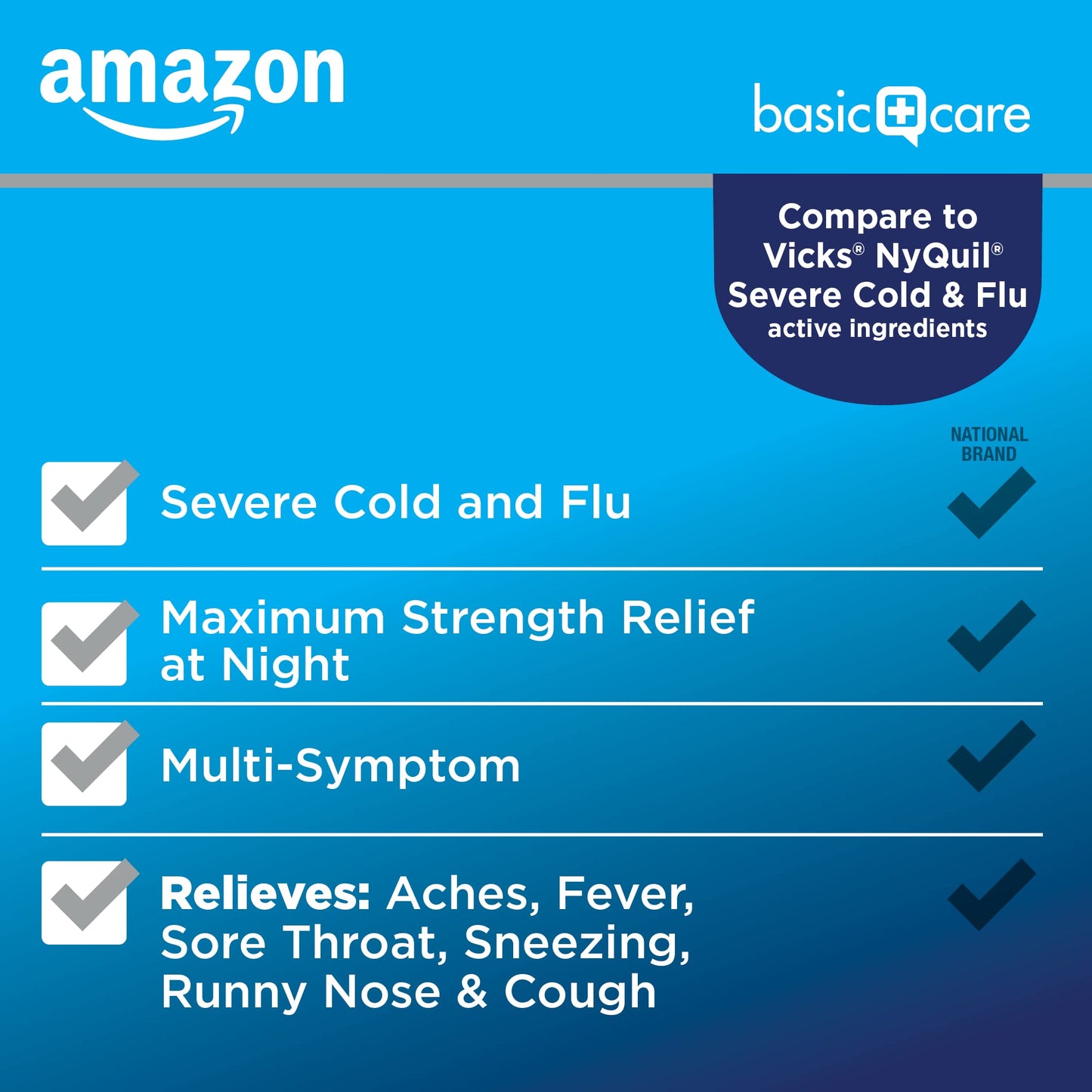 Amazon Basic Care Nighttime Severe Cold and Flu Syrup, Max Strength Liquid Medicine, Multi-Symptom Relief, for Adults and Children 12 Years and Older, Mixed Berry Flavor, 12 fl oz - Maple Wellness Supplements