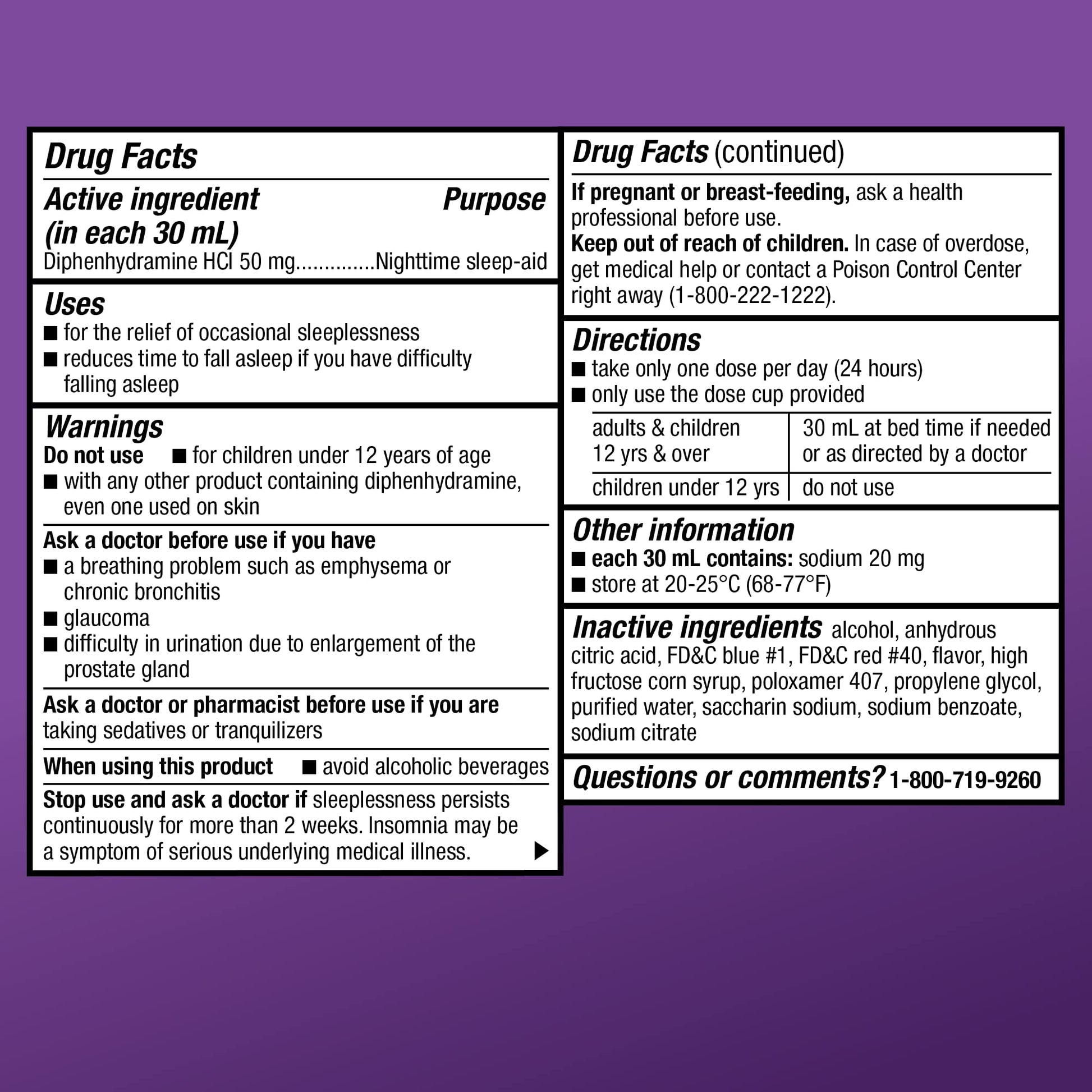 Amazon Basic Care Nighttime Sleep-Aid Liquid for Adults, Helps Fall Asleep Fast, Diphenhydramine HCl 50 mg, Mixed Berry Flavor, 12 fl oz (Pack of 1) - Maple Wellness Supplements