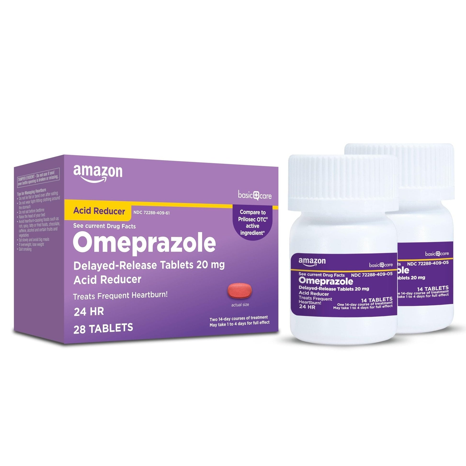 Amazon Basic Care Omeprazole Delayed Release Tablets 20 mg, Acid Reducer, Heartburn Medicine, 14-Day Course of Treatment, 28 Count - Maple Wellness Supplements