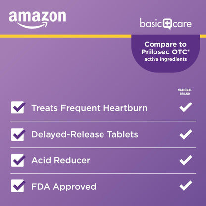 Amazon Basic Care Omeprazole Delayed Release Tablets 20 mg, Acid Reducer, Heartburn Medicine, 14-Day Course of Treatment, 28 Count - Maple Wellness Supplements