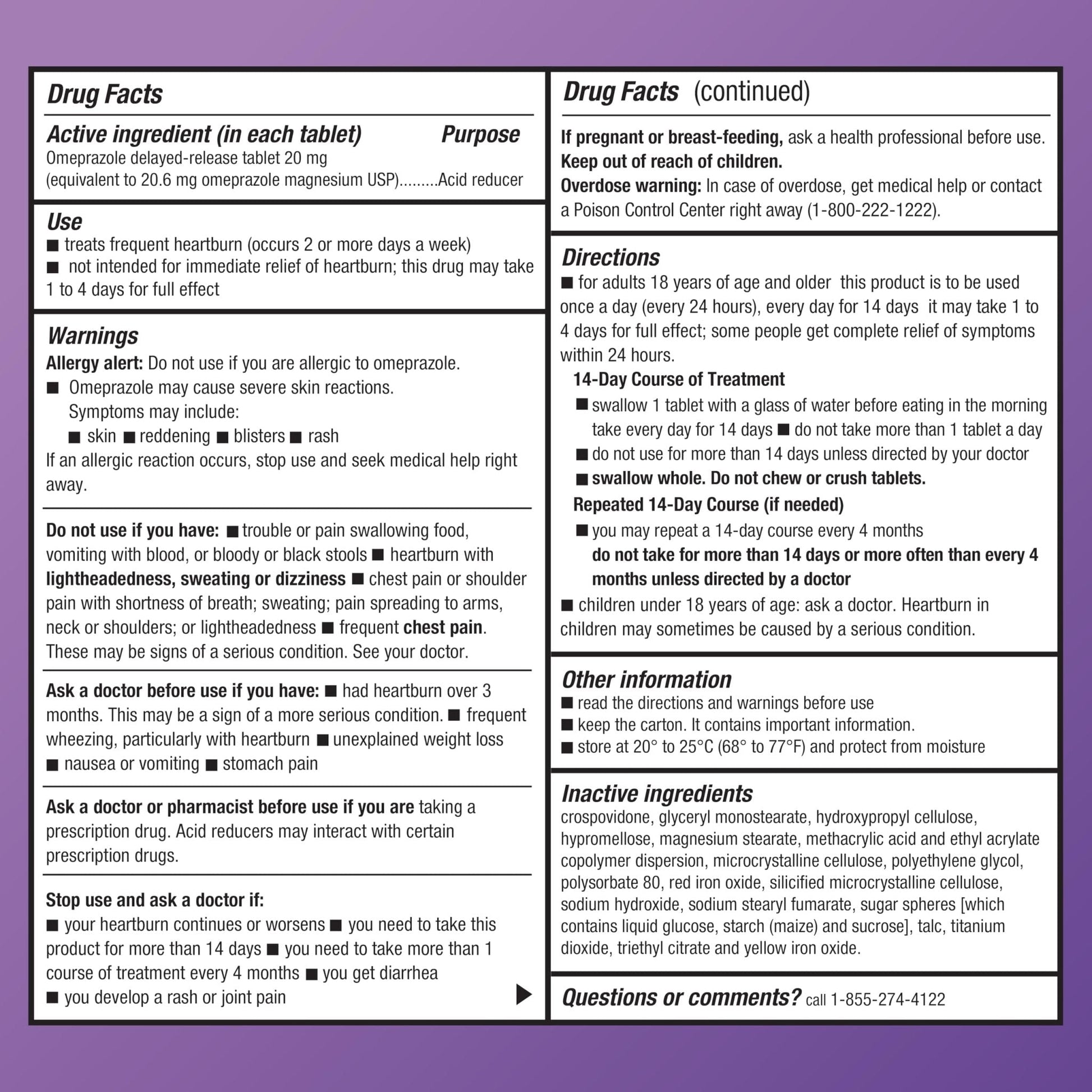Amazon Basic Care Omeprazole Delayed Release Tablets 20 mg, Acid Reducer, treats frequent heartburn,, Cream, Regular, 42 Count (Pack of 1), 42 Count, - Maple Wellness Supplements
