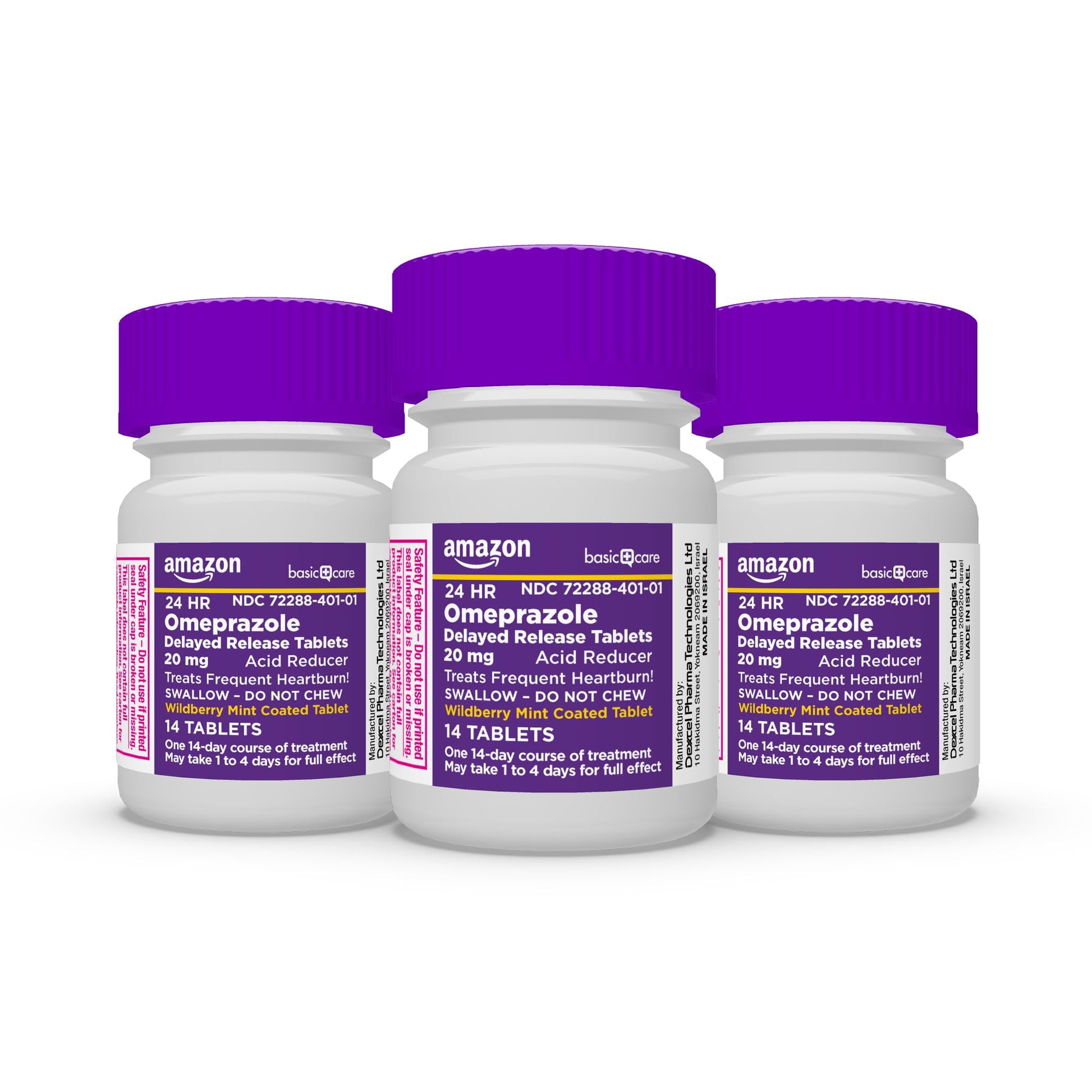 Amazon Basic Care Omeprazole Delayed Release Tablets 20 mg, Acid Reducer, Wildberry Mint Coated Tablet, Heartburn Medicine, 42 Count - Maple Wellness Supplements
