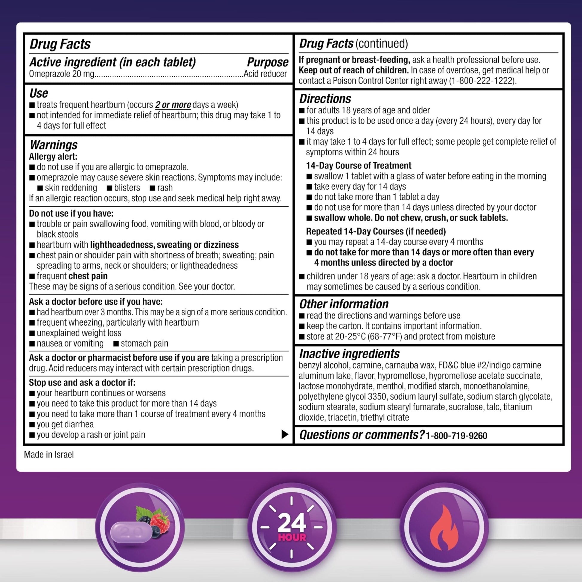 Amazon Basic Care Omeprazole Delayed Release Tablets 20 mg, Acid Reducer, Wildberry Mint Coated Tablet, Heartburn Medicine, 42 Count - Maple Wellness Supplements