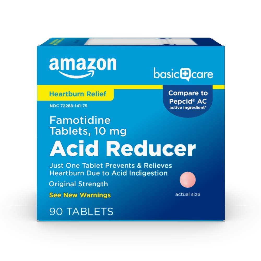 Amazon Basic Care Original Strength Famotidine Tablets, 10 mg, Acid Reducer, Heartburn Medicine, Prevents & Relieves Heartburn, Acid Indigestion Relief, 90 Count - Maple Wellness Supplements