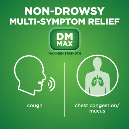 Amazon Basic Care Tussin DM MAX, Maximum Strength Cough and Chest Congestion Medicine, Non-Drowsy, Alcohol Free, Expectorant, Raspberry Menthol Flavor, 8 fl oz (Pack of 1) - Maple Wellness Supplements
