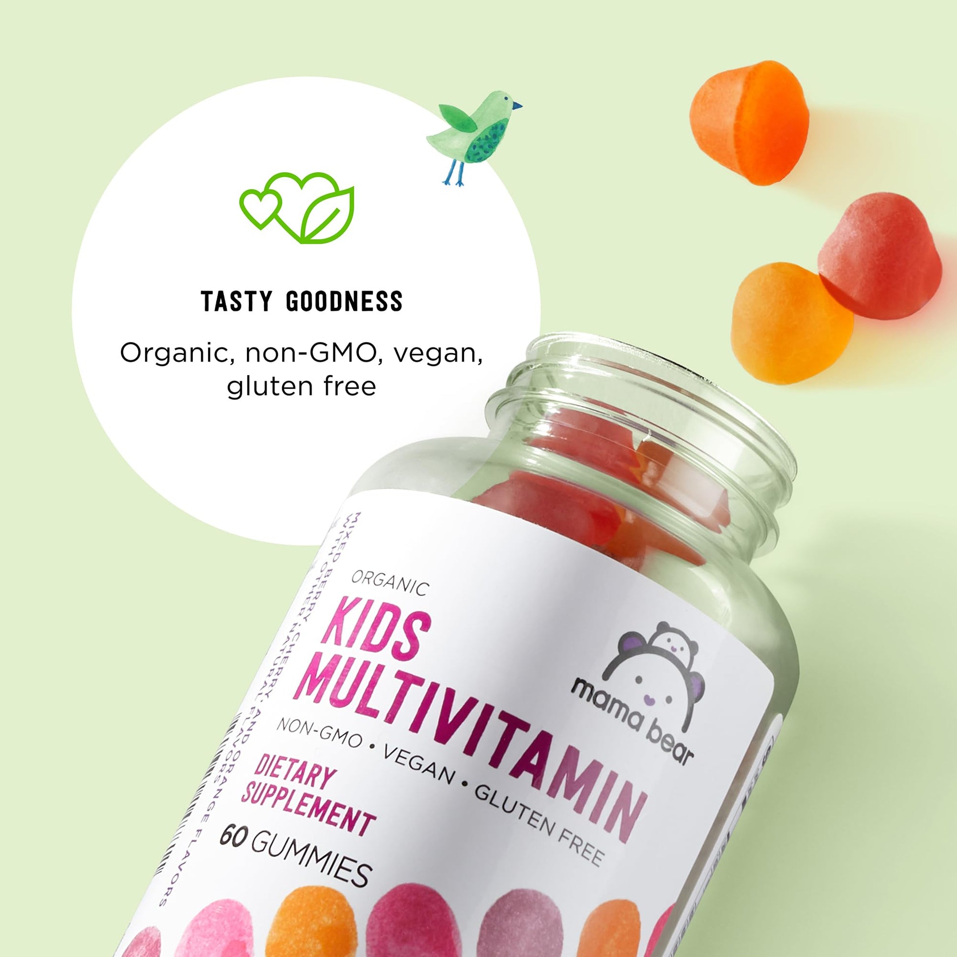 Amazon Brand - Mama Bear Organic Kids Multivitamin Gummies, Berry, Cherry & Orange, 60 Count, 1 Month Supply (Packaging May Vary) - Maple Wellness Supplements