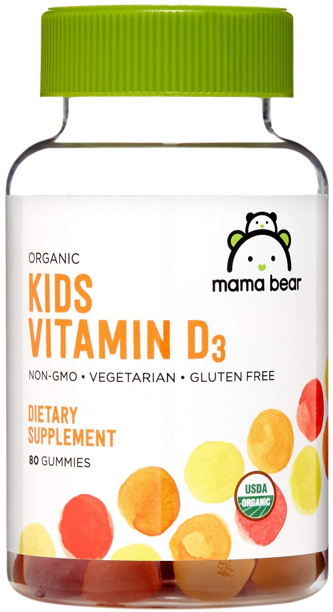 Amazon Brand - Mama Bear Organic Kids Vitamin D3 25 mcg (1000 IU) Gummies per serving, Bone and Immune Health, Strawberry, 80 Count - Maple Wellness Supplements