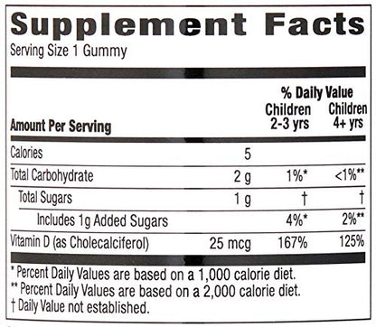 Amazon Brand - Mama Bear Organic Kids Vitamin D3 25 mcg (1000 IU) Gummies per serving, Bone and Immune Health, Strawberry, 80 Count - Maple Wellness Supplements