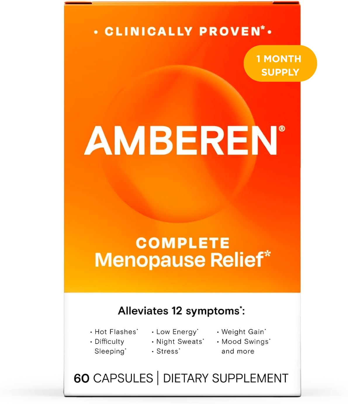 Amberen Menopause Supplement for Women, 60 Capsules, Clinically Proven, Helps Support Hormone Balance, Helps Relieve 12 Menopause Symptoms: Hot Flashes, Night Sweats, Mood Swings and More - Maple Wellness Supplements