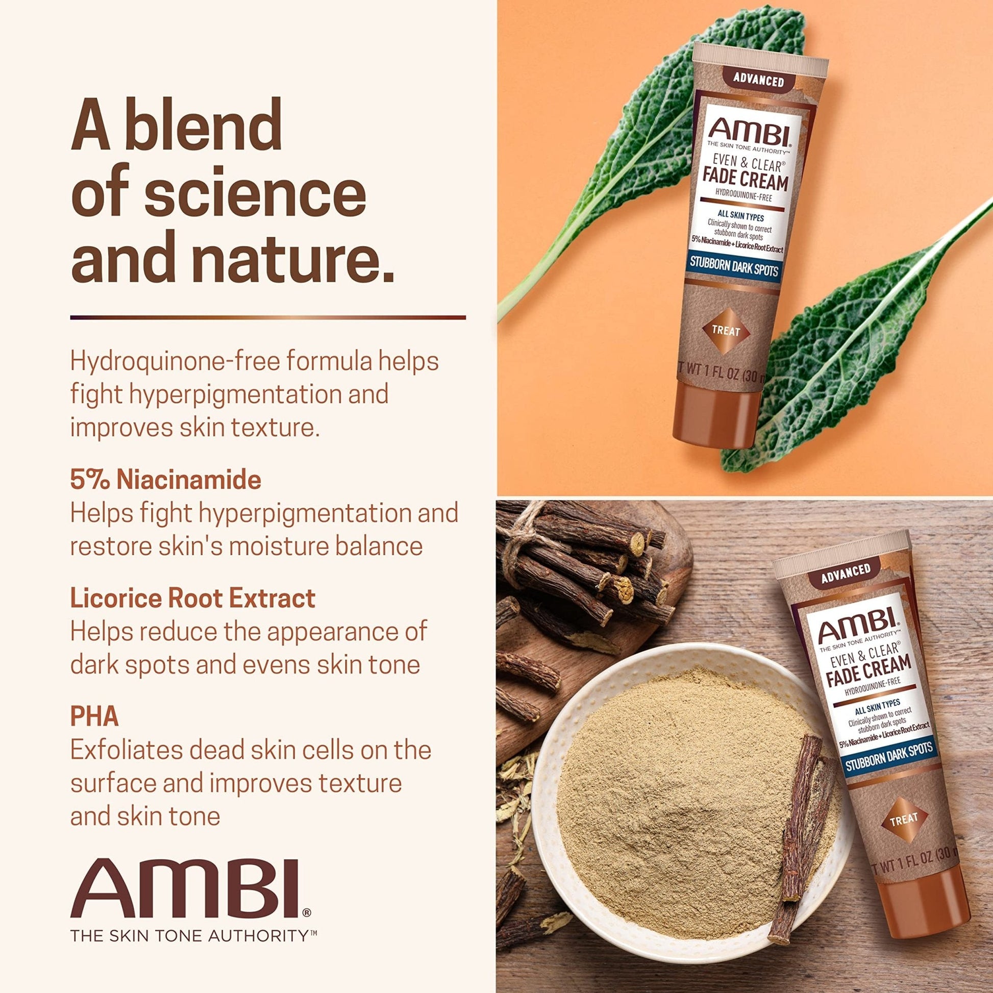 Ambi Even & Clear Advanced Fade Cream, Hydroquinone-free, Hyperpigmentation Treatment, Stubborn Dark Spot Corrector, Results In As Little As 2-3 Weeks - Maple Wellness Supplements