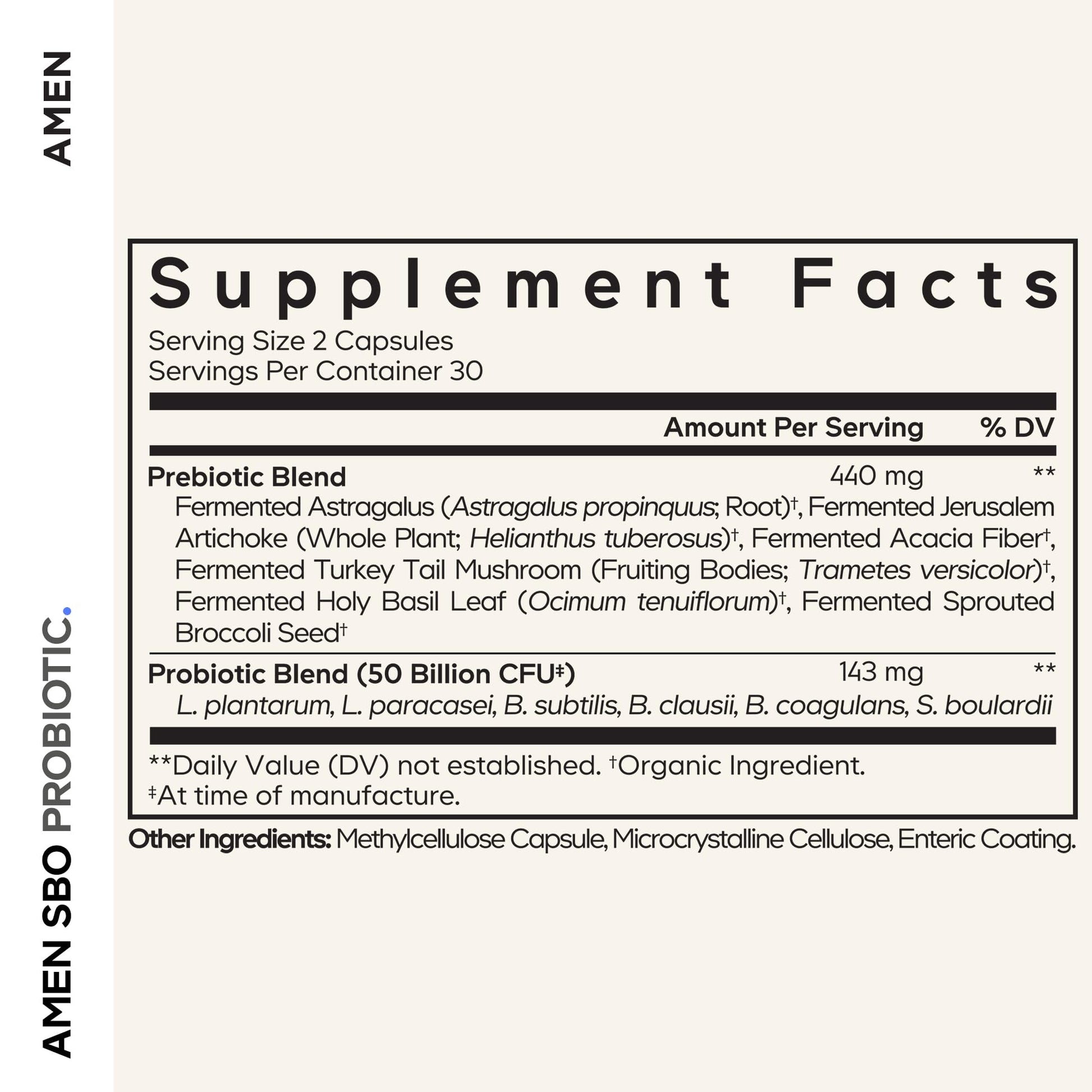 Amen Probiotics Supplement, SBO Probiotic and Organic Prebiotics, 50 Billion CFUs, Shelf Stable, No Refrigeration Required, Flora Daily Probiotic Formula for Women & Men - Maple Wellness Supplements