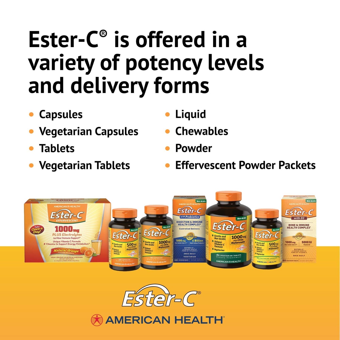American Health Ester-C with Citrus Bioflavonoids Capsules - Gentle On Stomach, Non-Acidic Vitamin C - 500 mg, - Maple Wellness Supplements
