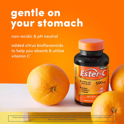 American Health Ester-C with Citrus Bioflavonoids Capsules - Gentle On Stomach, Non-Acidic Vitamin C - 500 mg, - Maple Wellness Supplements