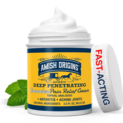 Amish Origins Arthritis Pain Relief Cream - 3.5 oz - Maximum Strength Deep Penetrating for Joint, Muscle, Knee, Back, Feet, Hand, Ankle, Aches, 1 Pack - Maple Wellness Supplements