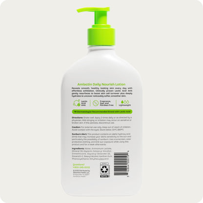 AmLactin Daily Nourish Therapeutic Body Lotion for Dry Skin - No-Scrub Exfoliator and Moisturizer 12% Lactic Acid Lotion - Maple Wellness Supplements