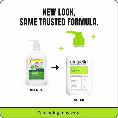 AmLactin Daily Nourish Therapeutic Body Lotion for Dry Skin - No-Scrub Exfoliator and Moisturizer 12% Lactic Acid Lotion - Maple Wellness Supplements