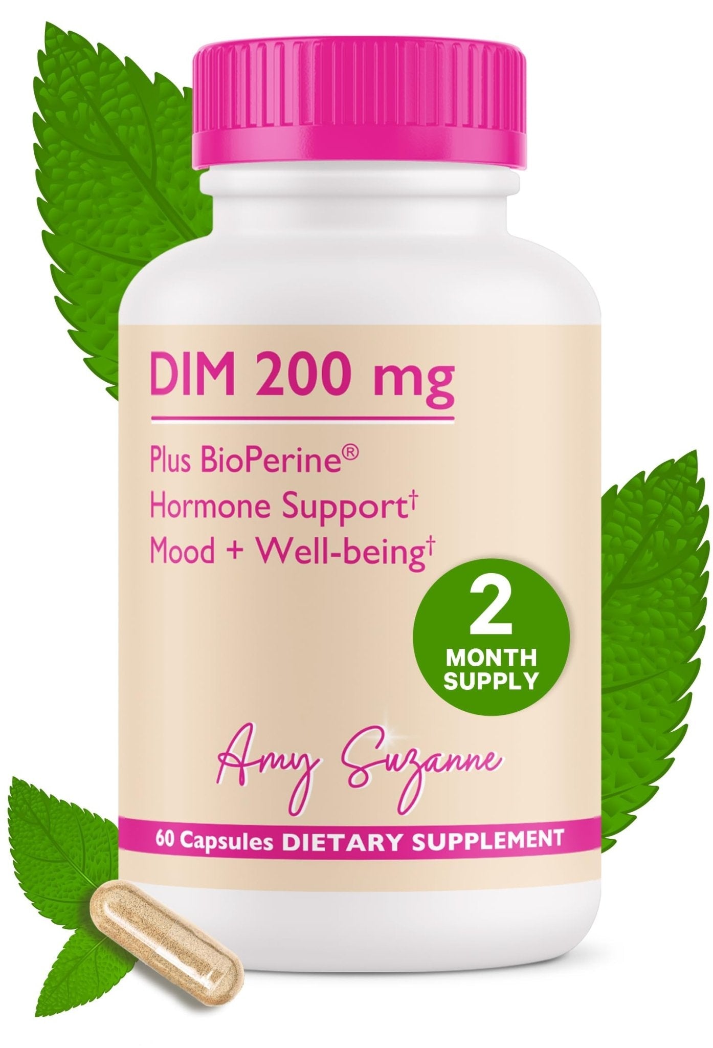 Amy Suzanne 200 DIM Supplement for Women - Estrogen Metabolism and Hormone Harmony for Menopause, Perimenopause & PMS Support - DIM Plus Bioperine for Mood Support - 60 Day Supply, Vegan - Maple Wellness Supplements